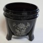 L.E Smith Glass black 3 leged vase Greek key.