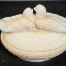 Westmoreland custard Glass kissing doves covered candy dish