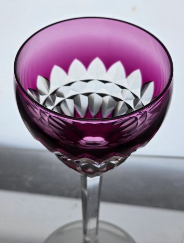 SIGNED Val st Lambert Amethyst Hand Cut to clear wine glass