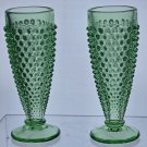 2 .L.E Smith Glass green HOBNAIL bud vase