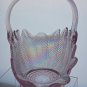 L.E Smith Glass scoloped edge pink iridescent basket