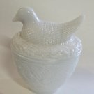 Avon milk glass bird covered candy dish