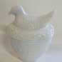 Avon milk glass bird covered candy dish
