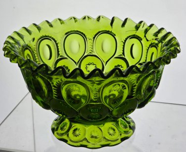 L.E SMITH Moon and star green Glass footed dish