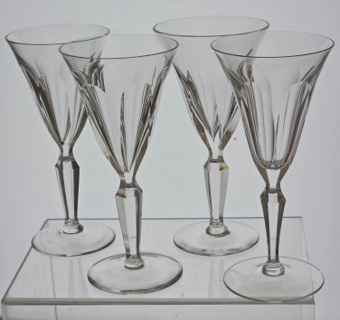 4 Signed Hand Cut Glass panel wine glasses