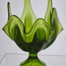 Viking 6 petal green glass compote