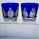 Hand Cut to clear blue double on the rocks glasses Pair