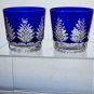 Hand Cut to clear blue double on the rocks glasses Pair
