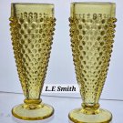 2 .L.E Smith Glass yellow HOBNAIL bud vase