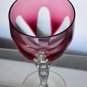 Hand Cut to clear cranberry wine glass