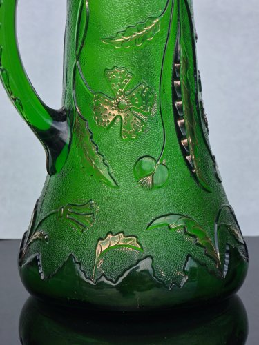 Emerald green golden crest Glass EAPG pitcher