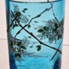 French Glass blue vase enamel painted c.1910