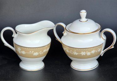 Signed lenox Bellina gold teapot sugar and creamer
