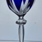Hand Cut to clear blue wine glass