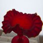 Red frosted glass ruffled edge pedestal compote