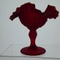 Red frosted glass ruffled edge pedestal compote