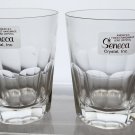 Hand cut glass double on rocks signed Seneca pair