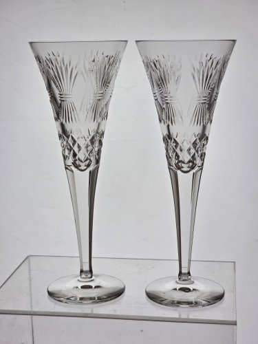 Signed Waterford CUT GLASS millennium Prosperity Toasting Flutes pair crystal
