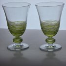 Pair Art glass green tread wine glasses Pair Art glass green tread wine glasses