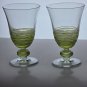 Pair Art glass green tread wine glasses