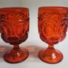 L E Smith Glass Moon and stars red Goblet pair