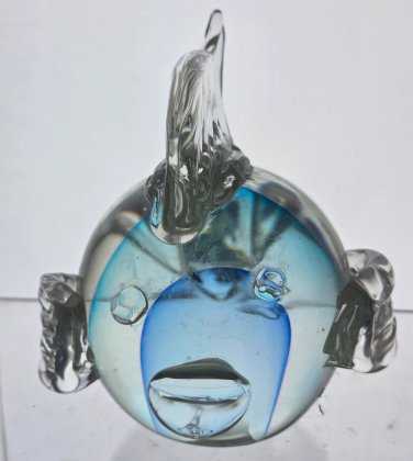 blue vealed glass fish paperweight