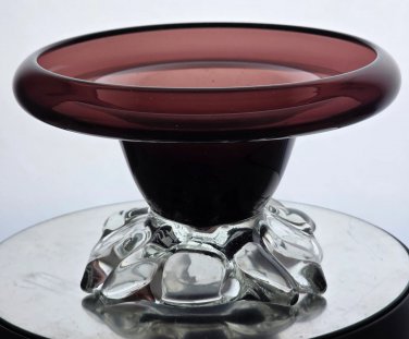 Signed art glass amethyst dish