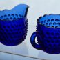 L E Smith blue hobnail Glass sugar and creamer