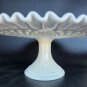 Fenton glass ruffled edge milk Glass HOBNAIL cake stand
