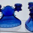 Pair L.E Smith Glass blue Mt Pleasant candlesticks