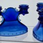 Pair L.E Smith Glass blue Mt Pleasant candlesticks