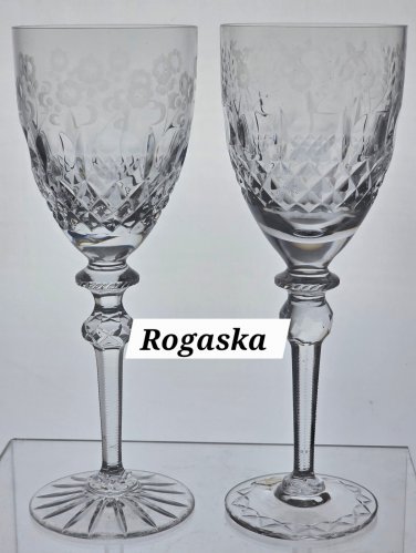 Pair Rogaska Hand Cut goblets glass lead crystal Gallia