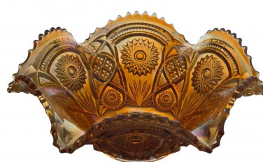 Imperial marigold hobstar amber carnival crimped bowl