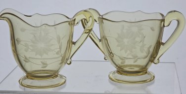 Lancaster Glass Co. Yellow Jubilee sugar and creamer set