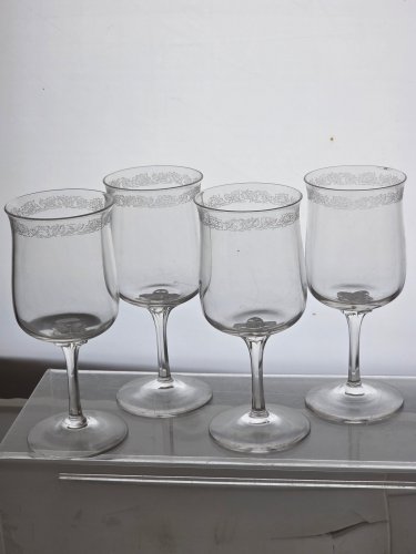 4 Lenox needle etched Crystal Goblets Made in USA Mt Pleasant PA mouth blown