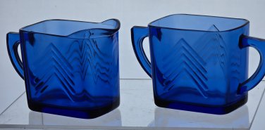 Cobalt blue Hazel Atlas Glass sugar and creamer Ritz