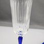 Pair Cut glass flutes blue stem Hand cut