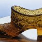 Vintage L.E Smith Amber Daisy Button Glass Slipper Shoe Trinket Dish