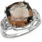 Sterling Silver Smokey Quartz and Diamond Ring