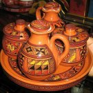 Ethnical ceramic set , hand painted, 1 tray and 4 cans