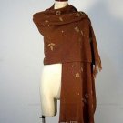 Embroidered brown shawl,wrap made of alpacawool