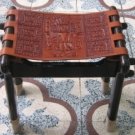 Wood chair,massive mahogany wood and carved leather