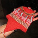 Red peruvian Kids Chullo, wool hat with ear flaps,cap