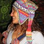 Multicolour peruvian chullo long tail hat, Alpacawool