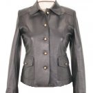 Black women's Leather Jacket with classic Collar
