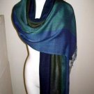 Weaved blue shawl, mix Babyalpaca wool and Silk