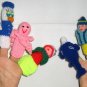 10 Fingerpuppets, handknitted in different designs and alive colors