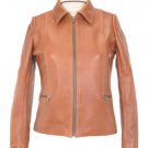 Women’s beige Lambskin leather Jacket with Ziper