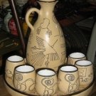 Ethnic ceramic carafe and 6cup , hand painted in Peru