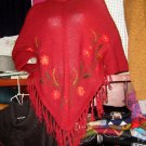 Embroidered red Poncho, cape, pure Alpacawool